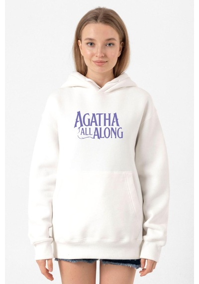 Agatha All Along Lettern Beyaz Kadın 3ip Kapşonlu Sweatshirt Beyaz