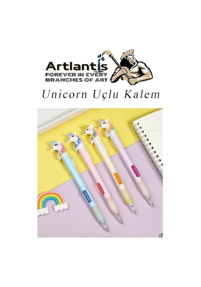 Işıklı Unicorn Uçlu Kalem Seti Mavi 0.7 Mm 1 Paket Unicorn Başlıklı Versatil Kalem Süslü Silikonlu Hediyelik Kalem