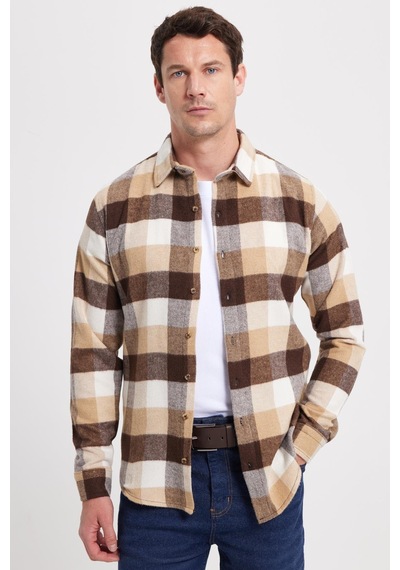 Tudors Erkek Slim Fit Dar Kesim Kareli Kışlık Oduncu Gömlek-42333 Ekru Tudors Erkek Slim Fit Dar Kesim Kareli Kışlık Oduncu Gömlek-42333 Ekru