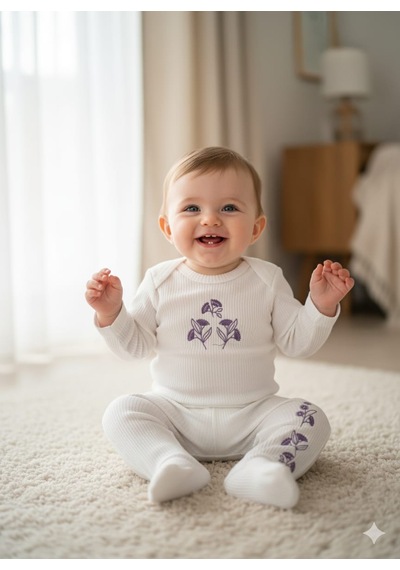 Laura Baby Necix's Kız Bebek 3 Lü Alttan Çıtçıtlı Alt Üst Takım Açık Mor