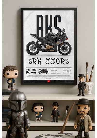 Rks Srk 550rs Siyah Ahşap Çerçeveli Poster, Dekoratif Motosiklet Duvar Tablosu