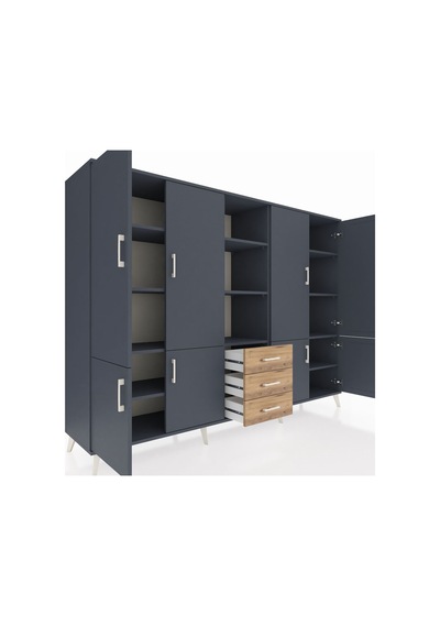 Hyperion Dolap 11 Raflı 3 Çekmeceli 8 Kapaklı 220x44x163 Antrasit Antrasit-antrasit/çam Hyperion Dolap 11 Raflı 3 Çekmeceli 8 Kapaklı 220x44x163 Antrasit Antrasit-antrasit/çam
