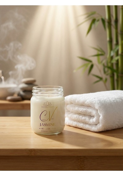 Yasemin Kokulu Mum-%100 Doğal Soya Wax Mum-şeffaf 210cc Kapaklı Şişe-aromaterapi Mum Beyaz
