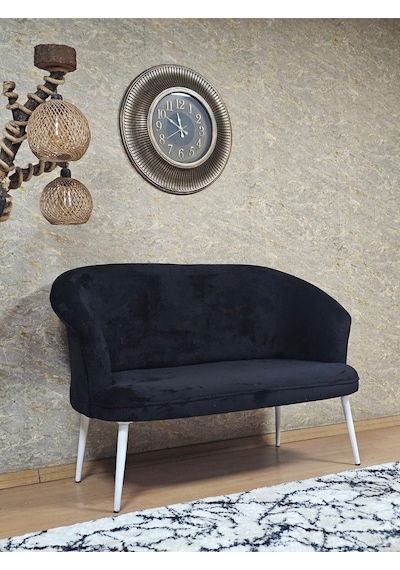 Zafir İkili Teddy Beyaz Boyalı Sivriltme Ayak Çay Seti Koltuk İkili Berjer , Balkon, Salon, Ofis Siyah