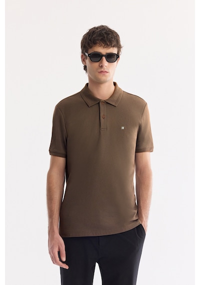 Avva Erkek Kahverengi Kıvrılmaz Polo Yaka %100 Pamuk Basic Regular Fit T-shirt B001032
