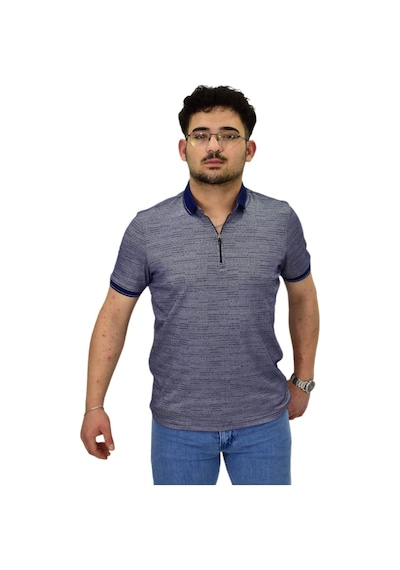Erkek Polo Yaka Fermuarlı Merserize Jakarlı Tişört 7640 Bgl-st04537 Lacivert