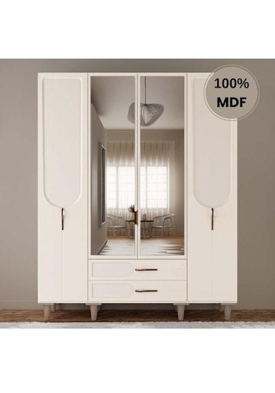 Açelya 4 Kapak Mdf Ayaklı Tasarım Gardırop Aytaşı