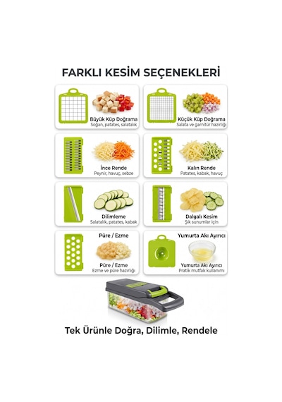 Fb-105 Çok Fonksiyonlu Doğrayıcı 12 Parçalı Sebze Doğrayıcı, Rende, Dilimleyici Ve Süzgeç Seti Siyah