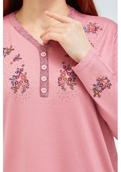 Fresh & Moda Fresh&moda Kadın Pembe V Yaka Düğmeli Çiçekli Likralı Anne Penye 001