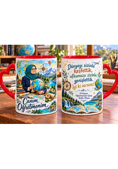 Coğrafya Öğretmenine Özel Öğretmenler Günü Kupası Kırmızı