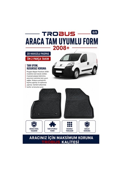 Trobus Peugeot Bipper Cargo 2008 Ve Sonrası 2d Havuzlu Paspas 2 Parça