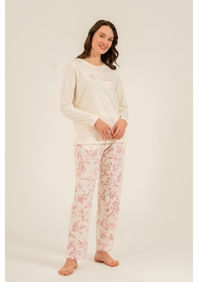 Arnetta Kadın Excuisite Flowers Krem Uzun Kol Pijama Takım Ar3743-s-v1 Ar3743-s-v1