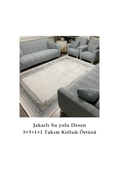 StarMall Su Yolu Koltuk Örtüsü, kanepe, çekyat Kılıfı Yıkanabilir Streçli Lastkli Esnek 3+3+1+1 Takım Gri