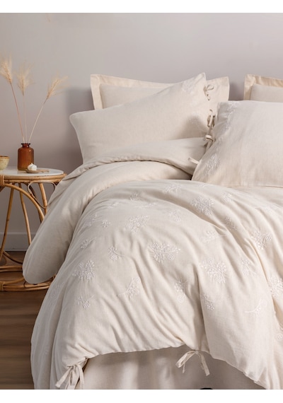 Cotton Box Cotton Keten Çift Kişilik Nevresim Takımı Esmira Bej Bej