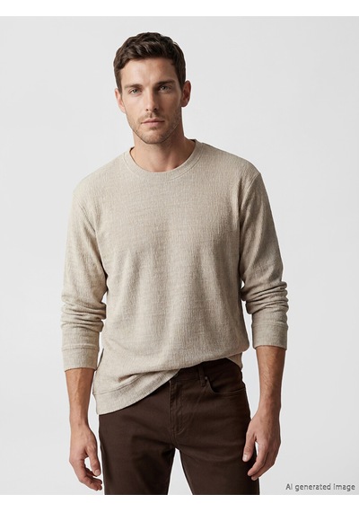 Lcwaıkıkı Classic Bej Bisiklet Yaka Dokulu Erkek Sweatshirt