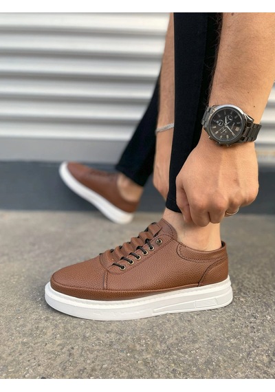 Mevese Emirp Cilt Bağcıklı Erkek Sneaker Günlük Ayakkabı - Taba Beyaz