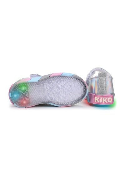 Kiko Kids Gilan Cırtlı Işıklı Kız Bebek Babet Ayakkabı Gümüş