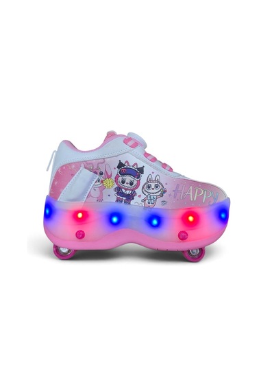 Rap Rap Işıklı Led Işıklı Patenli Kız Ayakkabı - Dar Kalıp Pembe
