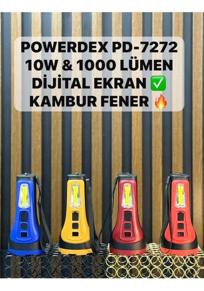 Powerdex Pd-7272 Profesyonel 10 W &1000 Lümen Ekran Şarjlı El Feneri Çok Renkli