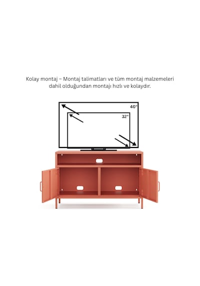 Pera Tv Ünitesi, Tv Dolabı,2 Kapaklı, Açık Raflı 100,50 X 40 X 64,50 Cm Ral 3022 Somon Pera Tv Ünitesi, Tv Dolabı,2 Kapaklı, Açık Raflı 100,50 X 40 X 64,50 Cm Ral 3022 Somon