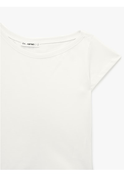 Koton Pamuklu Kısa Kollu Slim Fit Omzu Açık Tişört Ekru 6sal10790ık