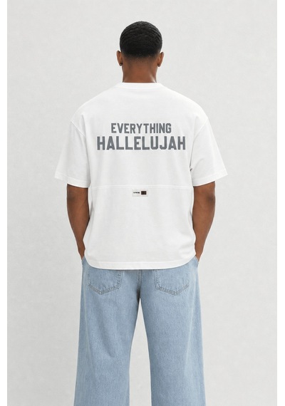 Respire Erkek Hallelujah Baskılı Oversize T-shirt Ekru