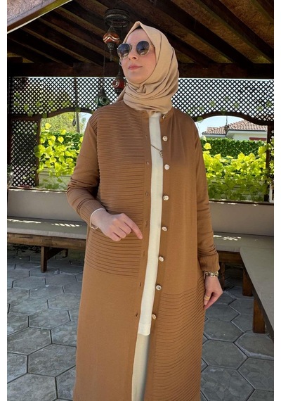 Rabia Şamlı Manolya Camel Triko Hırka Çok Renkli