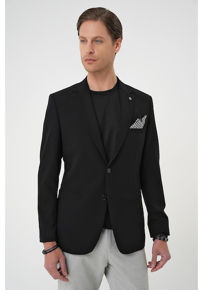 Efor Slim Fit Mono Yaka Fleto Cepli Çift Yırtmaçlı Casual Siyah Ceket C 710 Siyah