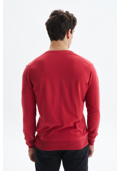 AR-MA Arma Erkek Slim Fit Likralı Pamuklu Örme V Yaka Triko Kazak K0kro0854 Kırmızı