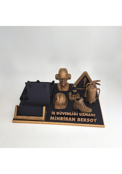 Kişiye Özel İş Güvenliği Uzmanı Masa İsimliği Ve Kartvizitlik Gold - Siyah