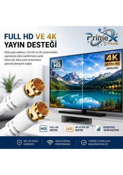Px-tv1 1 Metre Rg6 Full Hd Tv Uydu Kablosu, Altın Uç Anten Kablosu, Dvb-t, Dvb-c, Dvb-s, Dvb-s2 Beyaz
