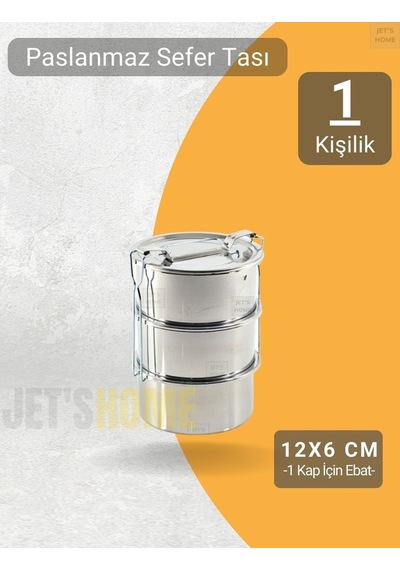 3 Lü Sefer Tası 12x6 Cm Yemek Taşıma Kabı Paslanmaz Çelik No:1 Gri