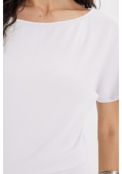 Tudors Kadın Slim Fit Dar Kesim Kısa Kollu Kayık Yaka Ekru Tişört-50567