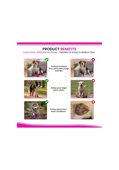 Patibon Su Geçirmez Köpek Botu 4 Lü Set - Yansıtıcı Şeritli & Kaymaz Taban S 2 Beden Kırmızı