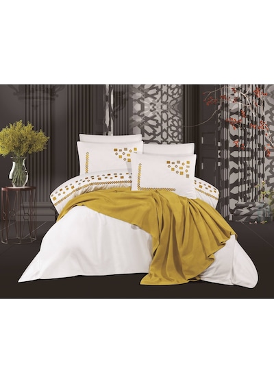 Goldroom Ahenk 7 Parça Pamuklu Pike Takımı. Hardal