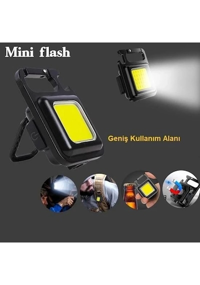 Mini 30 Ledli Mıknatıslı Anahtarlık Flash Kamp Lambası Askılı Kapak Açacaklı Şarjlı Fener Standart