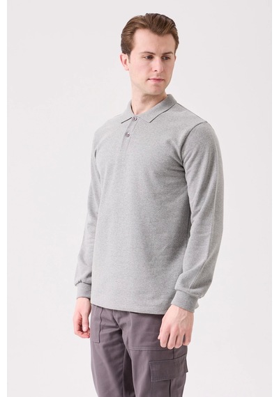 Herba Polo Sweat Erkek Uzun Kollu Pamuklu Sweatshirt İş Ve Günlük Kullanım İçin Gri Melanj