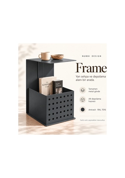 Frame Metal Yan Sehpa Modern Tasarım Depolama Hazneli Yan Sehpa Gri - 935176377 Gri