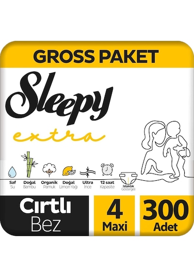 Sleepy Extra Bebek Bezi Gross Paket 4 Beden 100x3 300 Adet 4 Numara