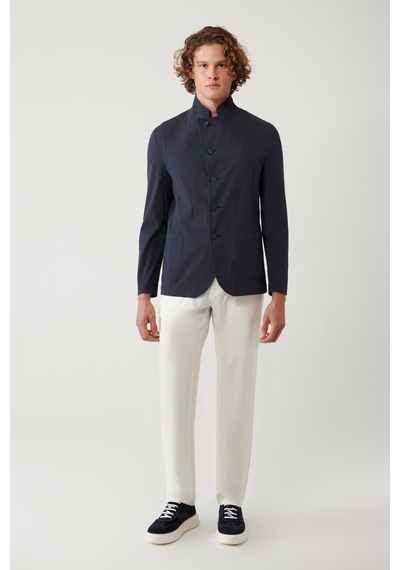 Avva Erkek Lacivert Dik Yaka Cepli Astarsız Lightweight Blazer Comfort Slim Fit Ceket A41y4028 Avva Erkek Lacivert Dik Yaka Cepli Astarsız Lightweight Blazer Comfort Slim Fit Ceket A41y4028