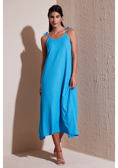 Lela Regular Fit Ip Askılı Uzun Bayan Elbise 5865732 Bebe Mavi