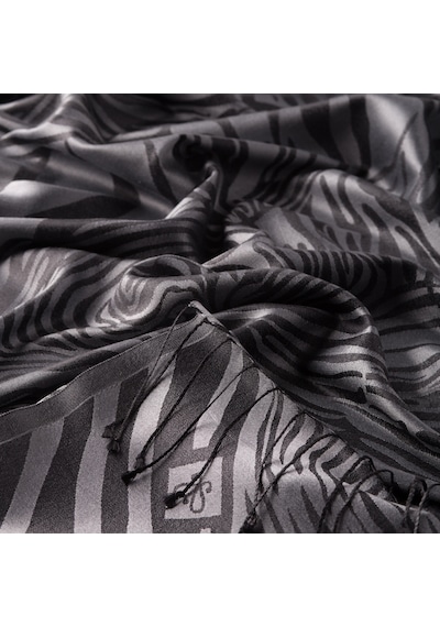 İpekevi Gümüş Zebra Jakar Desenli İpek Şal Çok Renkli