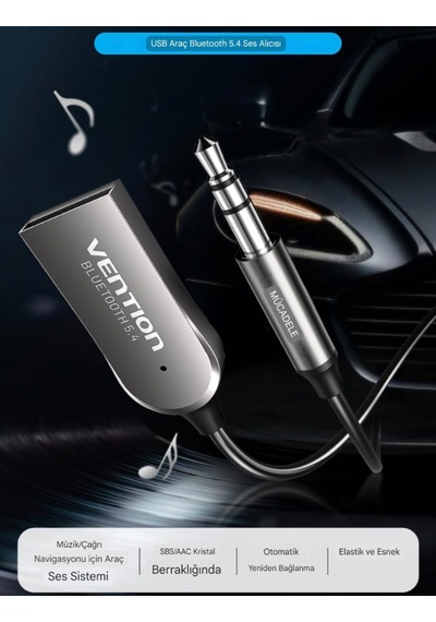 Vention Bluetooth 5.4 Süper Hızlı Aux 3.5 Mm Araç Kiti Son Nesil