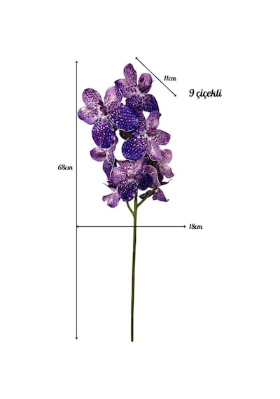 Yapay Çiçek Mor Eva Orkide Büyük Boy Gerçeksi Doku Uzun Dal 68cm Mor