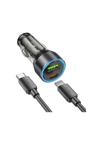 Hoco Nz12a Action Pd43w Usb + Type-c Araç Çakmaklık Hızlı Şarj Aleti + Type-c To Type-c Kablo- 5775