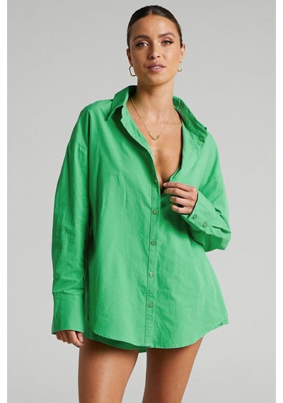 Seeh Yeşil Oversize Basic Kadın Gömlek Sh268