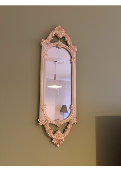 Kısa Oval Dekoratif Duvar Aynası Krem & Eskitme Altın Yaldızlı 60x20 Cm Naturel