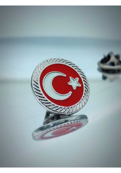 Yörük Tasarım Türk Bayrağı Fasetli Yaka Rozeti Gümüş