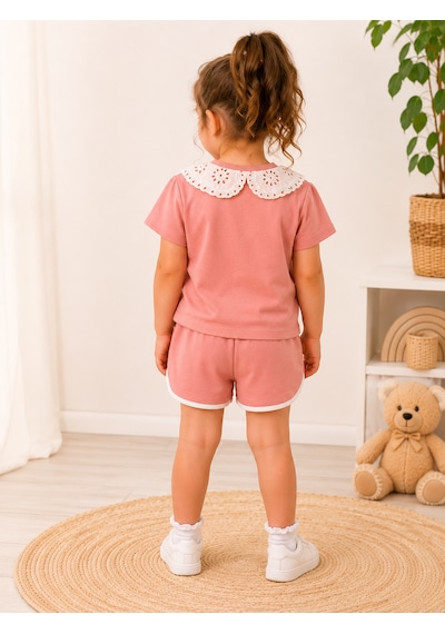Tucankids Kız Çocuk Pembe Yakalı Baskılı İkili Takım
