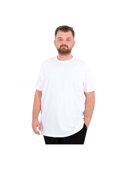 Mode Xl Büyük Beden Erkek T-shirt Bisiklet Yaka Basic U25162 Beyaz Beyaz